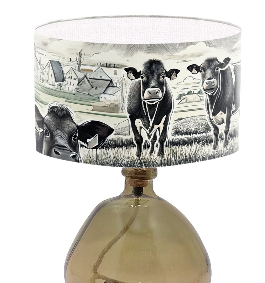 Cow Design Lampshade Art Lampshade - Bespoke Lamp shade - Fine Art - Modern Art