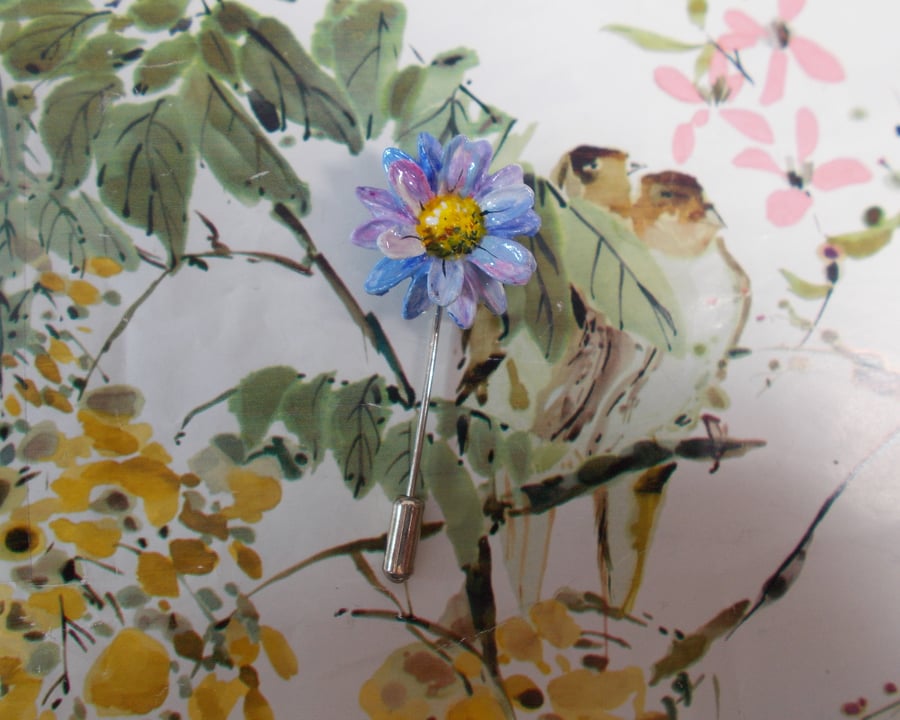 Forget-Me-Not BLUE DAISY PIN Wedding Floral Lapel Flower Brooch HAND PAINTED
