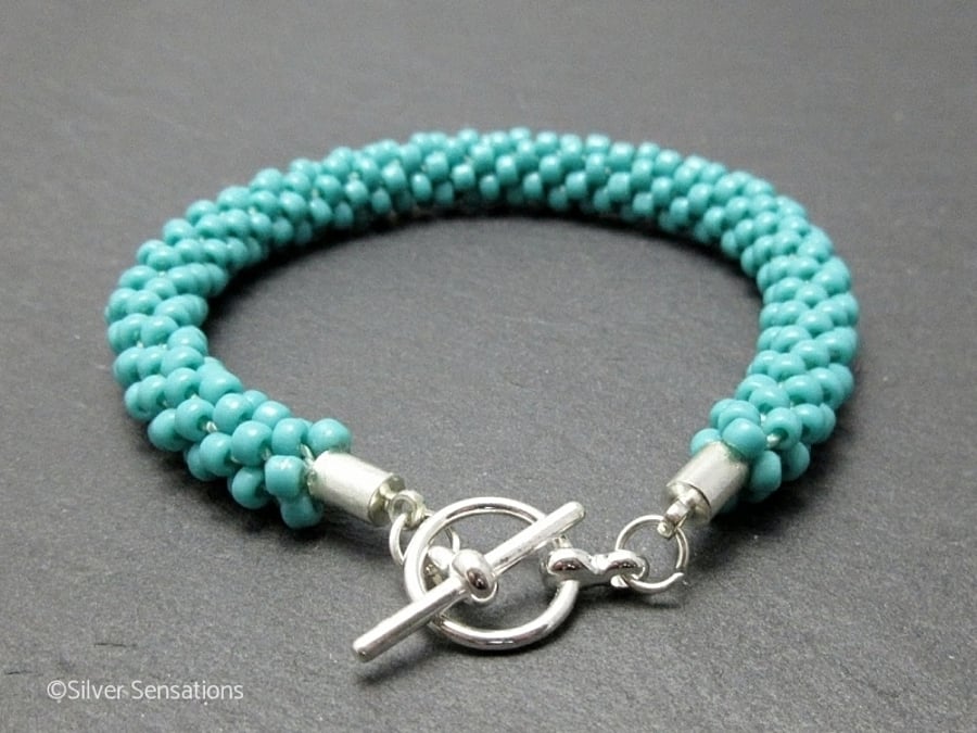 Turquoise Blue Green Kumihimo Seed Bead Bracelet - Beaded Fashion Bracelet