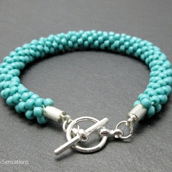Turquoise Blue Green Kumihimo Seed Bead Bracelet - Beaded Fashion Bracelet