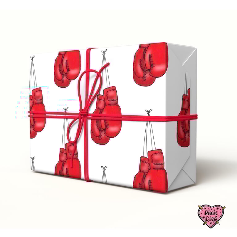 Boxing glove wrapping paper with red boxing gloves