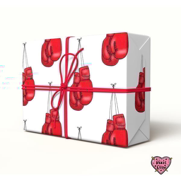 Boxing glove wrapping paper with red boxing gloves