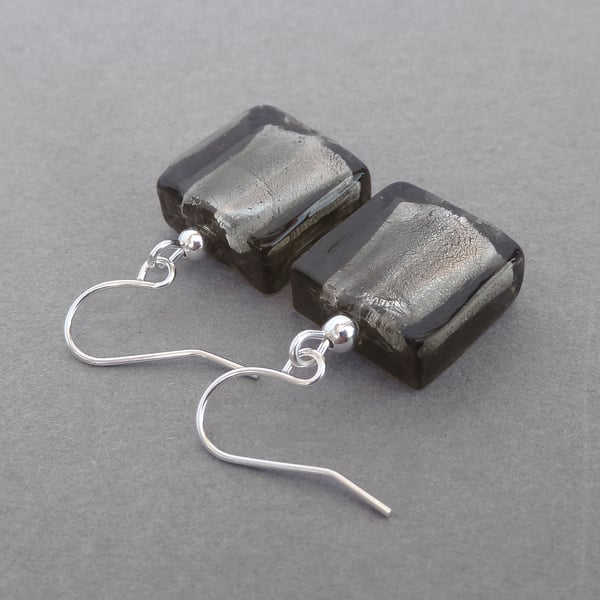 Grey Fused Glass Earrings - Square Drop Earrings - Dangly Earrings - Jewellery