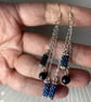 Handmade blue sandstone silver dangle earrings with bead woven elements - Image 3