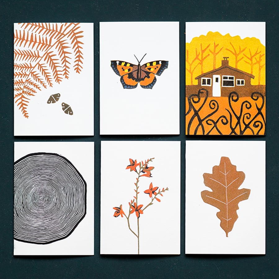 Set of six blank WOODLAND themed greetings cards