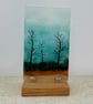 Hand painted enamel on fused glass  landscape panel, winter trees