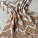 Caramel and white striped baby blanket in cotton mix yarn 
