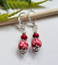 Dainty Polymer Clay Beads & Red Bamboo Coral Silver Plate Earrings