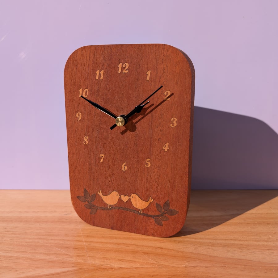 Marquetry love bird clock