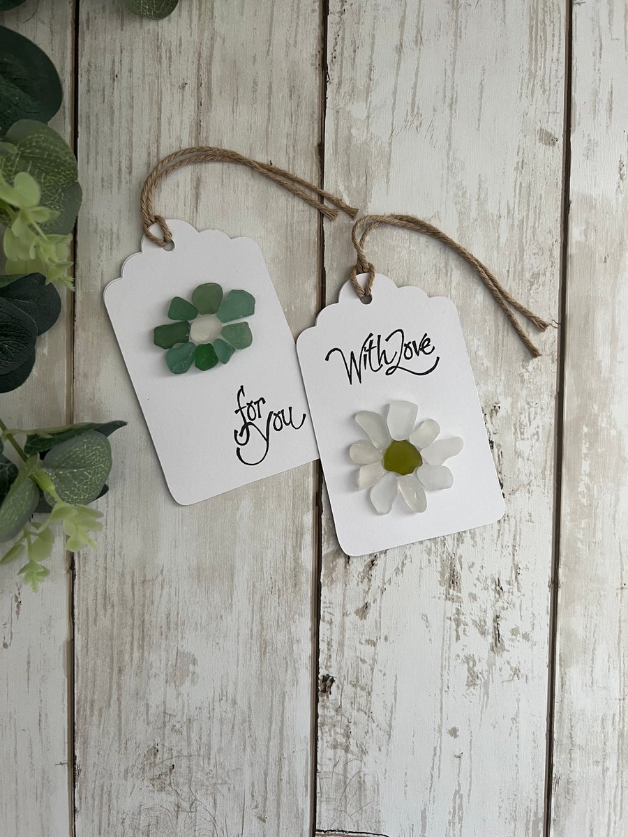 Sea Glass Flower Gift Tags for Gifts, Sea Glass, Gift Wrapping - Pack of 2
