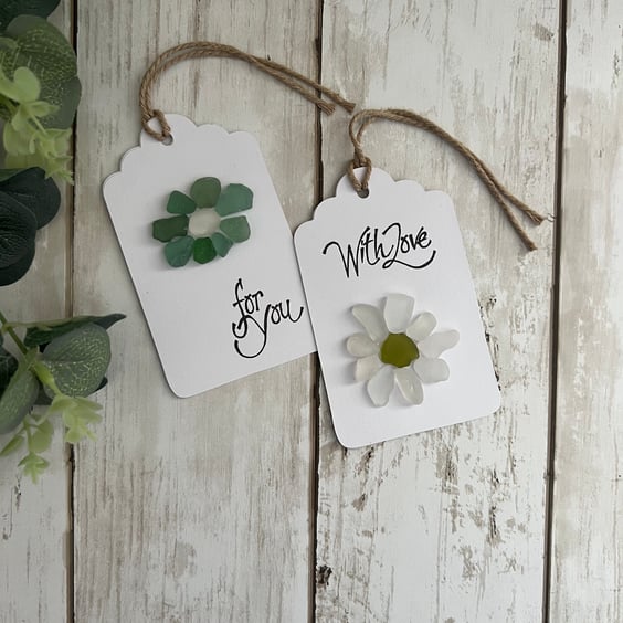 Sea Glass Flower Gift Tags for Gifts, Sea Glass, Gift Wrapping - Pack of 2