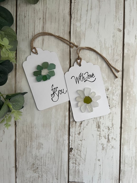 Sea Glass Flower Gift Tags for Gifts, Sea Glass, Gift Wrapping - Pack of 2