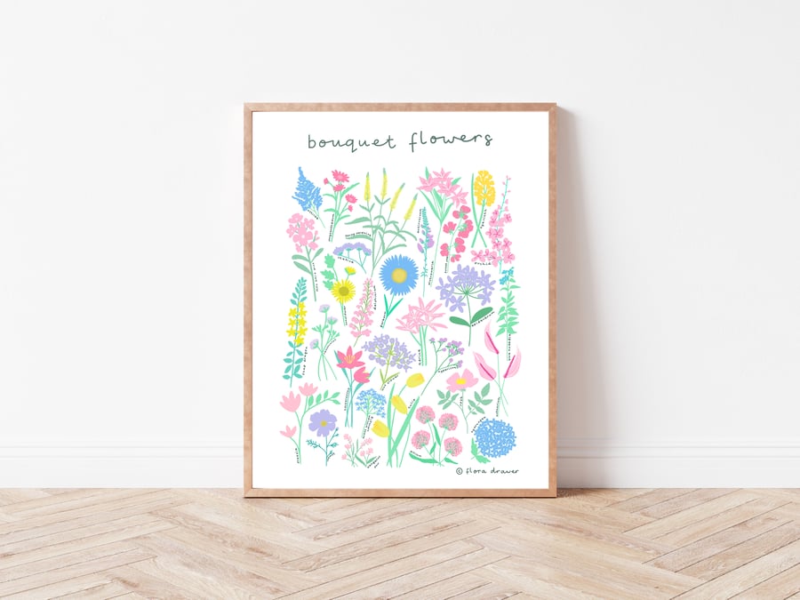 Floral print bouquet flowers - Unframed A4.