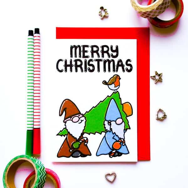 Christmas Card Nordic Gonk Gnome Xmas Festive Scandinavian Family Friends Loved 