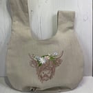 Highland Cow Embroidery Japanese Knot Bag PB8
