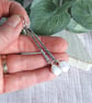 Earrings, Sterling Silver Bar Droppers with White Pearls - Image 3