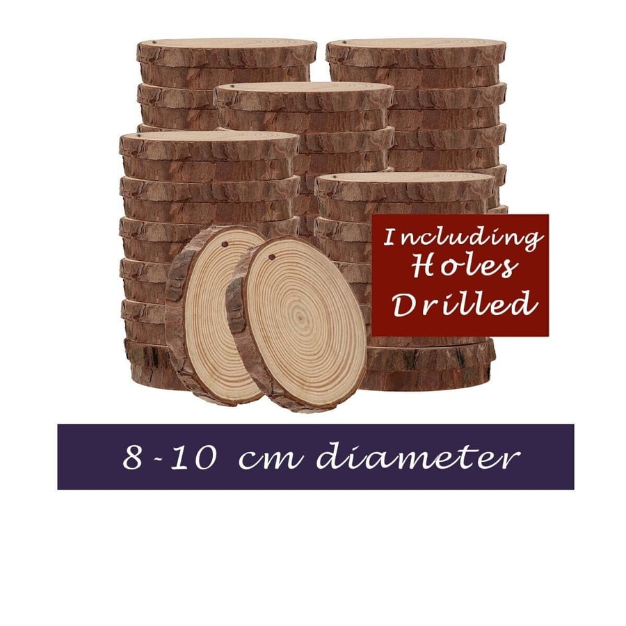 Wood Slice With Bark & Holes, Natural Wooden Rustic, Unfinished Hardwood Round