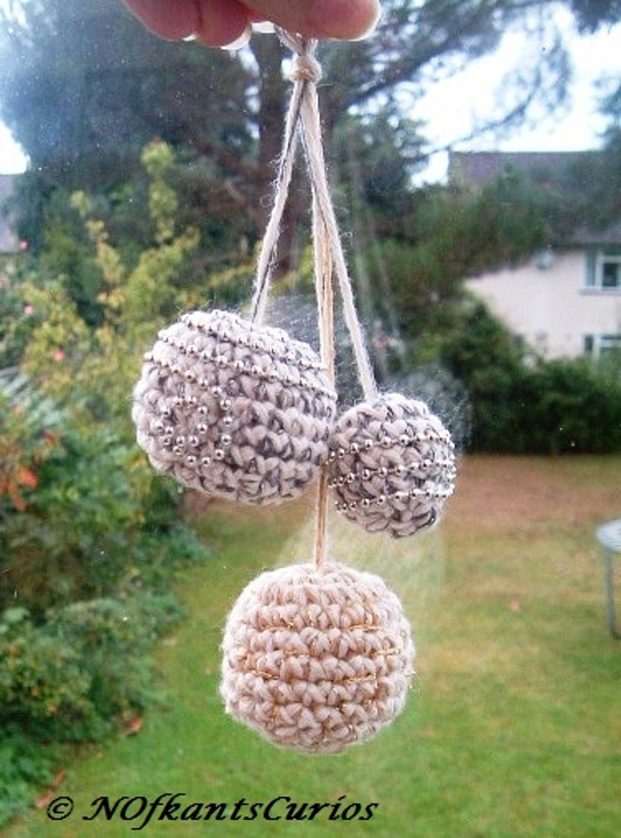 Trio of Baubles!  Three Hand Crocheted and Beaded Christmas Decorations.