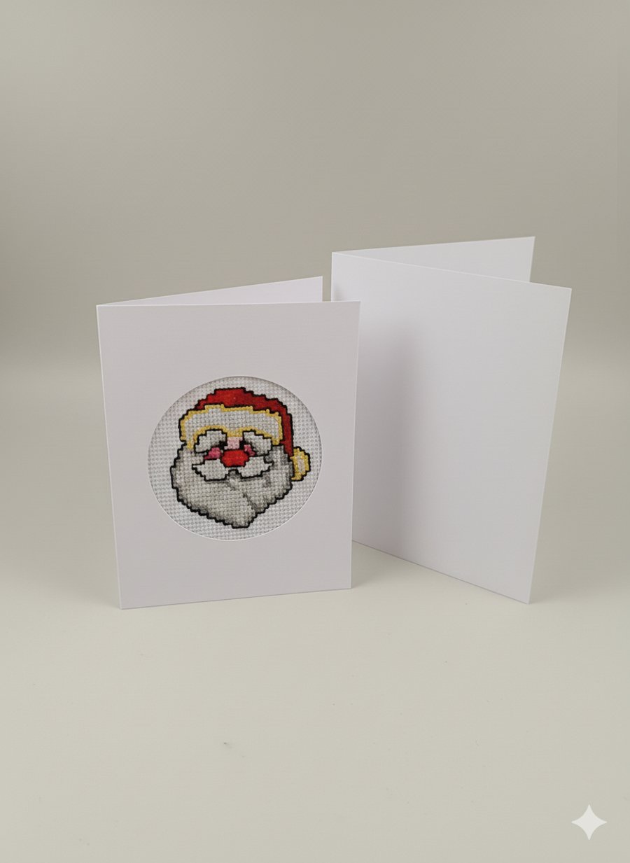 Cross Stitch Santa Christmas Card – Blank Inside, With Envelope