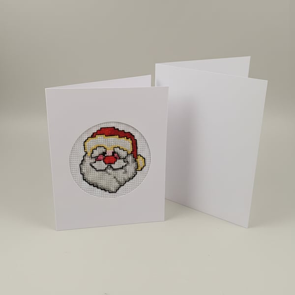 Cross Stitch Santa Christmas Card – Blank Inside, With Envelope