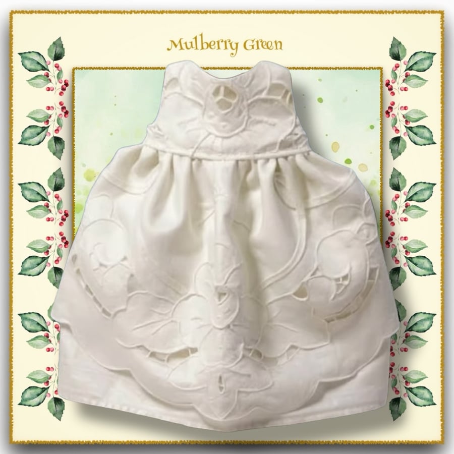 Full Length Whitework Dress with a Cutwork Apron Front