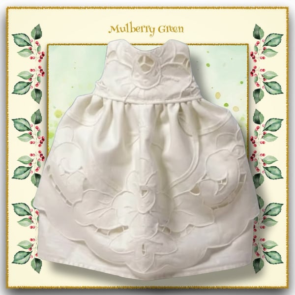 Full Length Whitework Dress with a Cutwork Apron Front