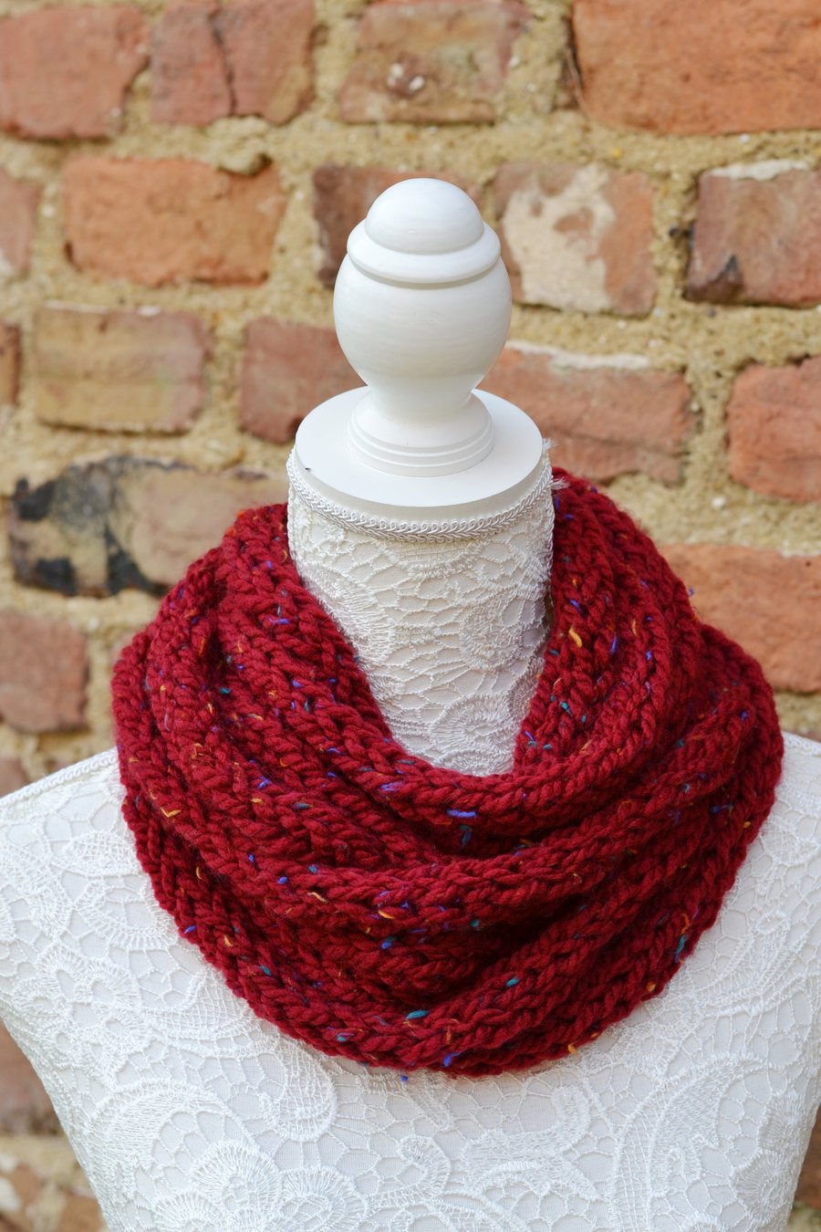 Knitted Ruby Flecked Super Chunky Rope Cowl Neck warmer 