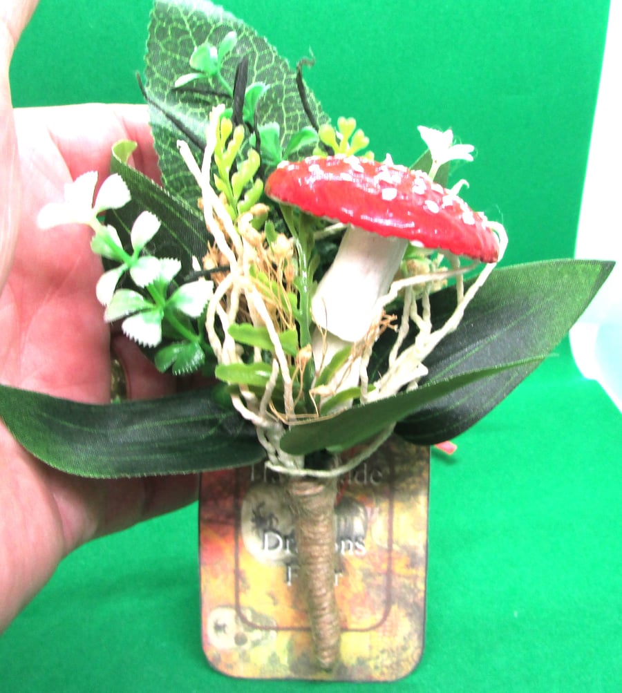 Woodland Wedding Corsages & Buttonholes  brooch  with Fly Agaric Mushroom 