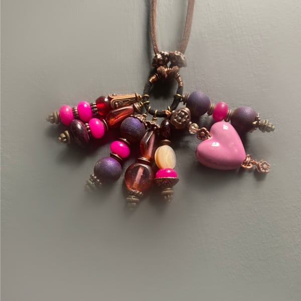 gemstone Necklace - a Beaded Cluster of semiprecious antique pinks