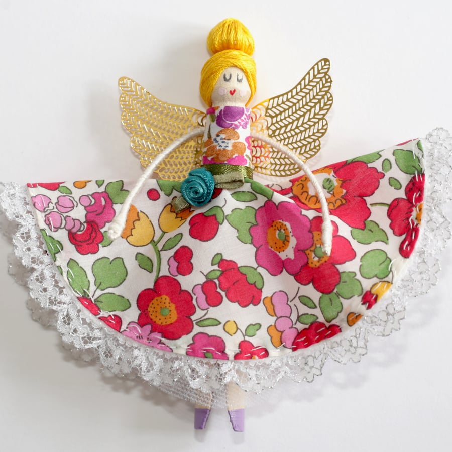 Liberty London 'Tana Lawn' Fabric Handmade Peg Doll (yellow hair)