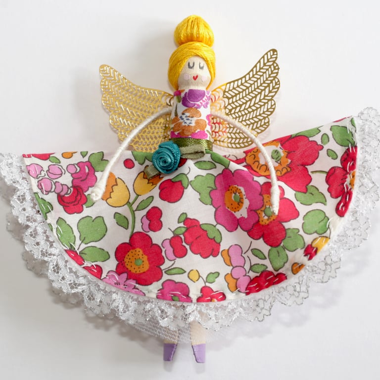 Liberty London 'Tana Lawn' Fabric Handmade Peg Doll (yellow hair)