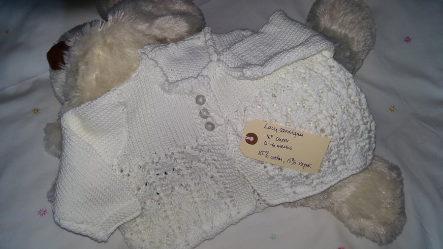  White Lacy Baby cardigan 16"