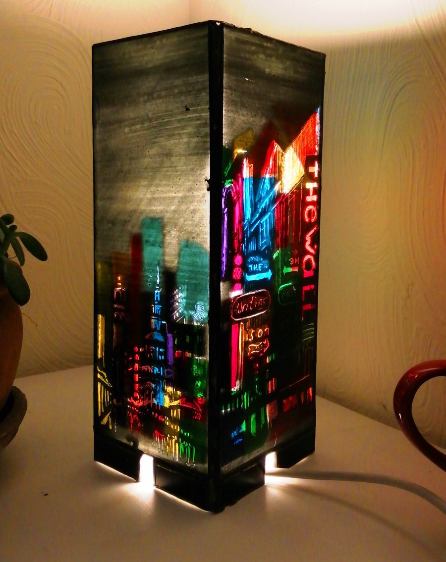 Stained Glass Neon City Scape  Lamp