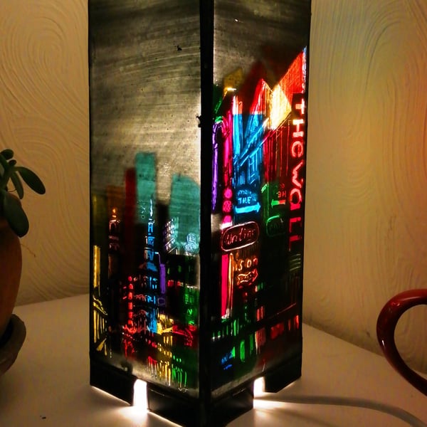 Stained Glass Neon City Scape  Lamp