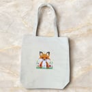 Embroidered Fox Shoulder Canvas Tote Bag 