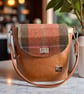 Belle – Tan Leather & Autumn Tweed Bucket Bag – Sustainable Autumn Handbag UK