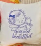 Embroidered Scatter Cushion: Blue Child with Cat