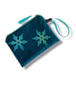Snowflake Velvet Pouch, Teal Velvet Small Makeup Bag, Hand Printed Cosmetic Pouc
