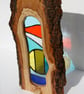 Stained glass in  ash wood frame 'Beach Life Abstract' One of a kind