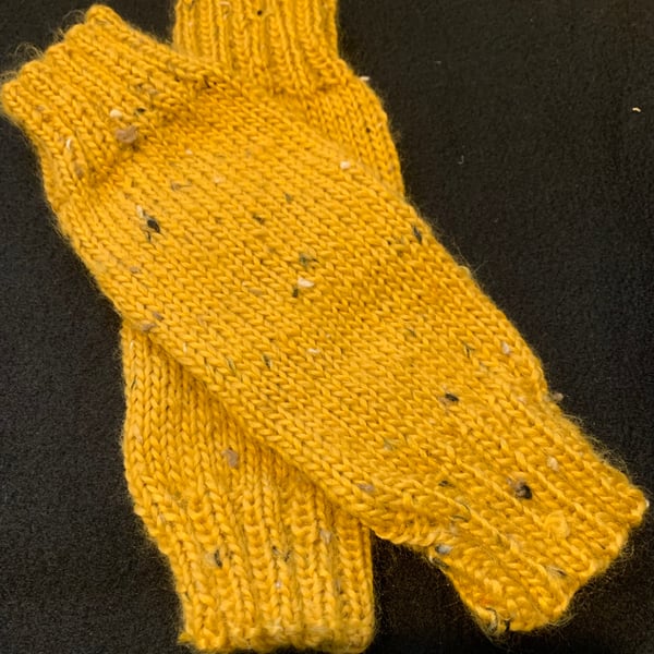 Hand Knitted Fingerless Wrist Warmers in Mustard Yellow