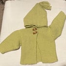 Hand knitted cardigan in pistachio green with hood - 3-6 month old boy