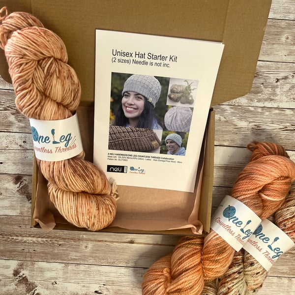 Hat knitting kit with one skein of hand dyed yarn