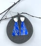Blue aluminium drop earrings with tree design and silver stud - Image 1