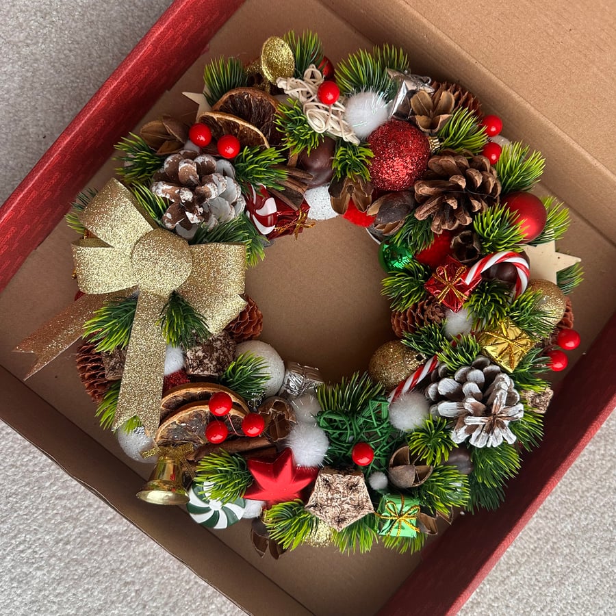 Woodland pine Christmas wreath farmhouse country mantel piece traditional Xmas