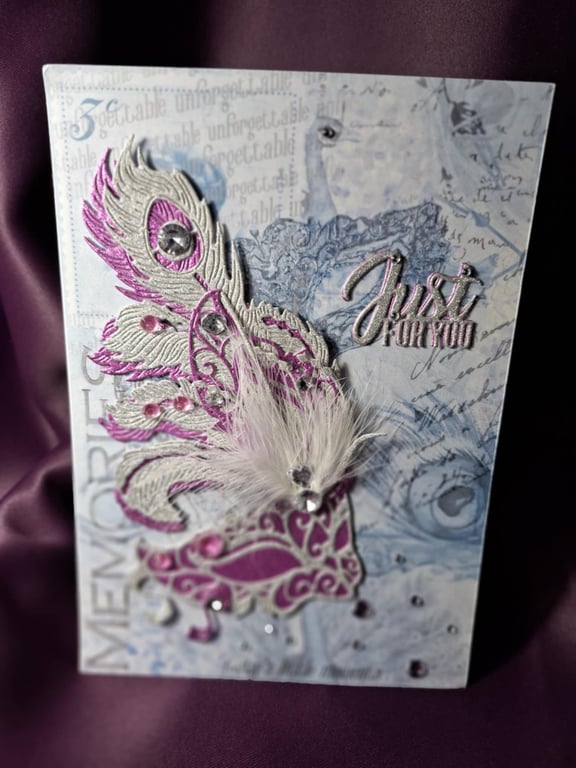 Hand Made Mixed Media Masquerade Mask Card With Sentiment And Cardelope Free P&P