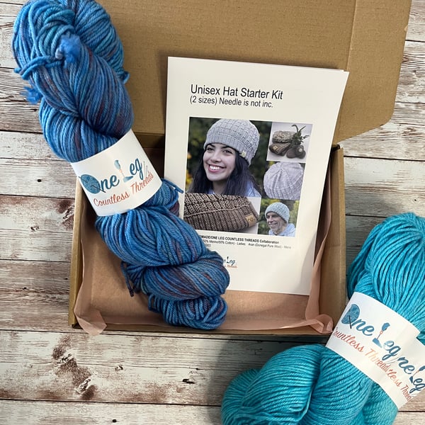 Hat knitting kit with one skein of hand dyed yarn