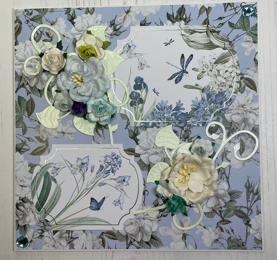 Ivory Blooms on Blue Luxury Greeting Card C - 137