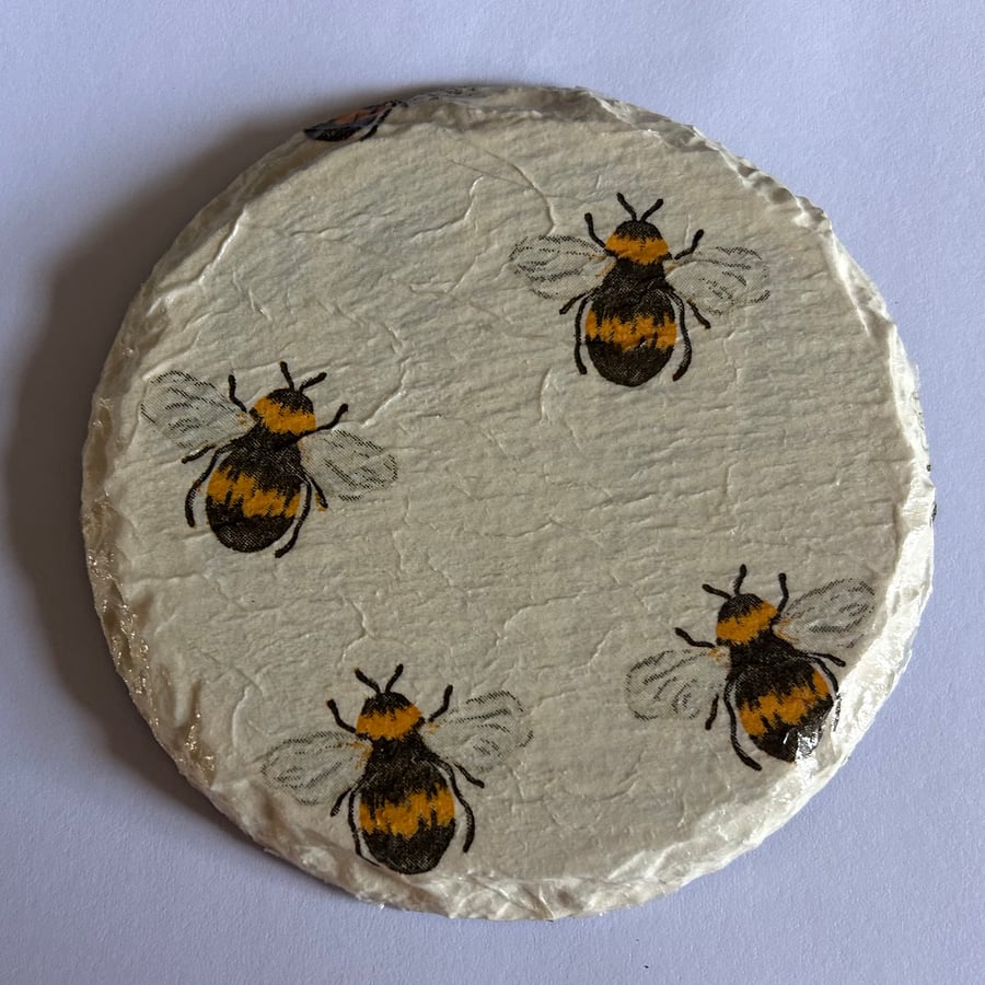 Set of 4 Handmade Decoupage Slate Coasters - Round Bees