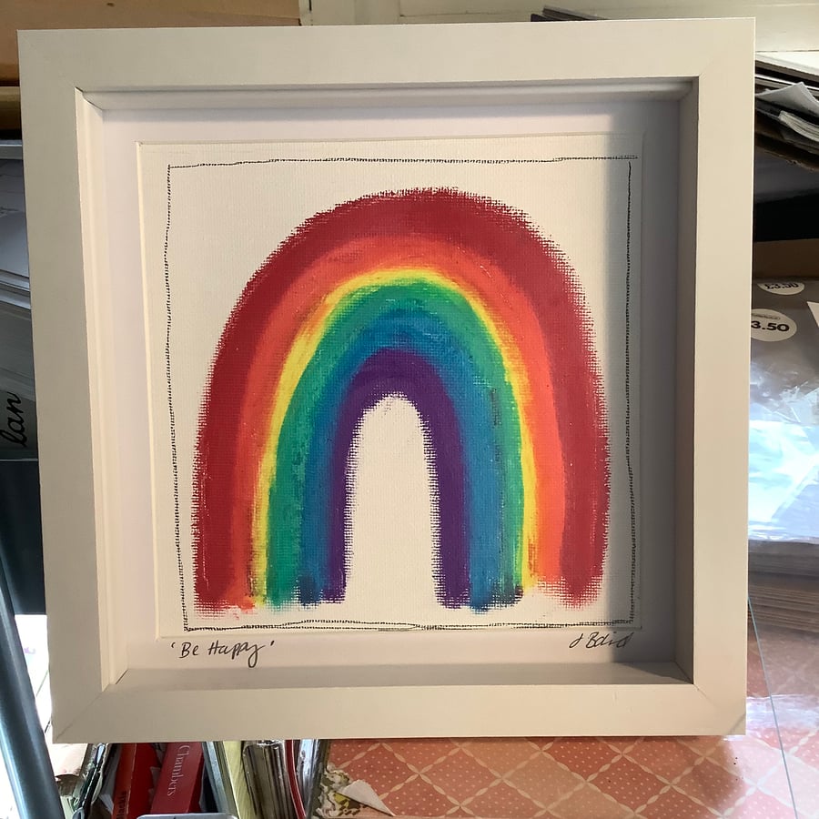 Happy. Rainbow painting. Original art. Colourful. 