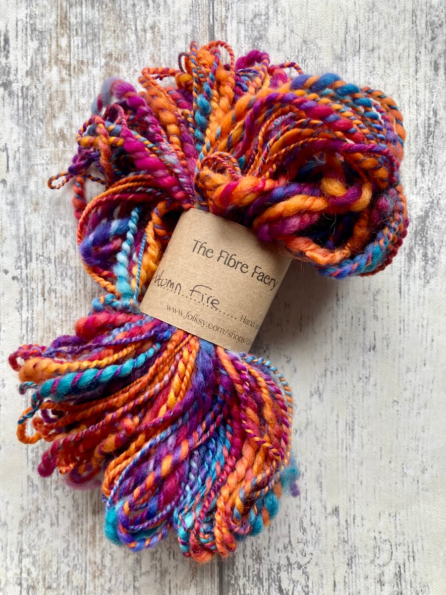 Hand spun art yarn Autumn fire 55g